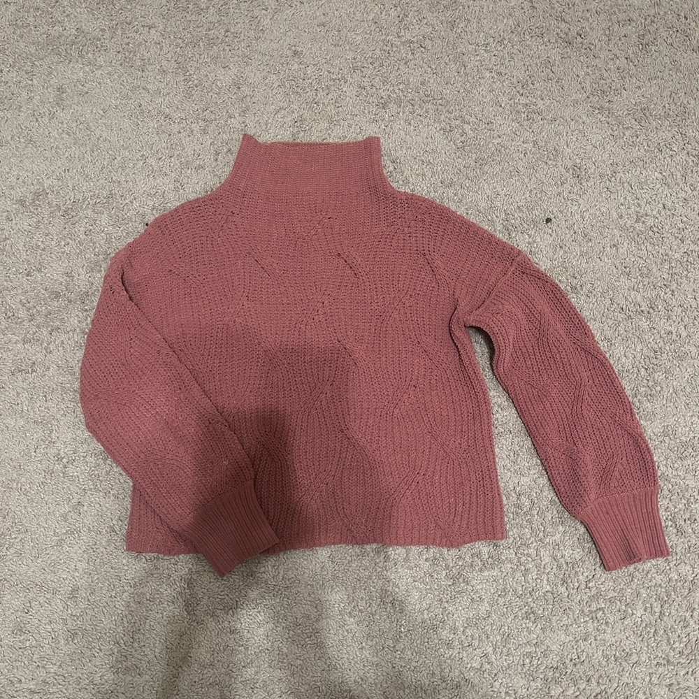 Poof Apparel Women's Dusty Rose Mock Sweater, Size Small